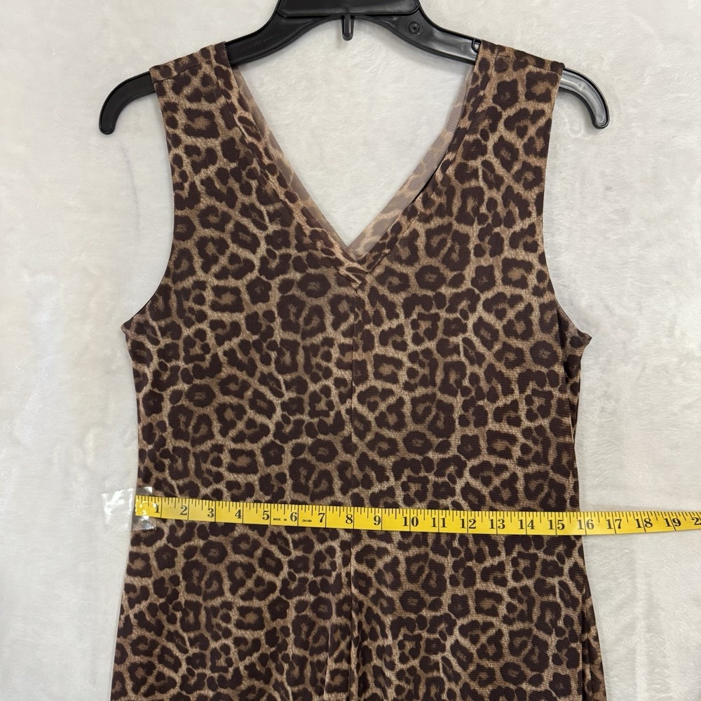 T Tahari Leopard Print Dress Size M V Neck Mesh Knit Sleeveless Flare Asymmetric - Picture 14 of 16